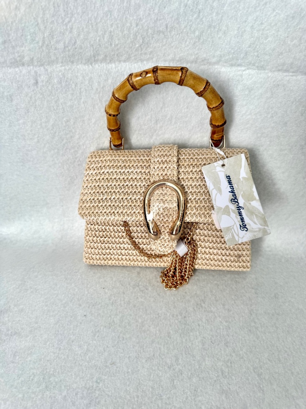 NWT Tommy Bahama Woven Raffia Shoulder or Hand Bag w/ Bamboo Handle